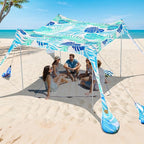 2PM SPORTS Beach Tent Canopy with UPF50+ UV Protection, Outdoor Large Beach Sun Shade Shelter for Family Picnic Camping Travel Shore Fishing, 8 Sandbags, Sand Shovel (Leaf, 8x8 FT)