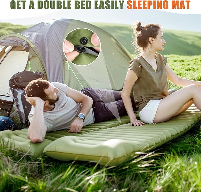 Single Self-Inflating Camping Mattress, with Pillow and Built-in Foot Pump, Comfortable & Portable for Backpacking, Hiking and Camping with Portable Storage Bag