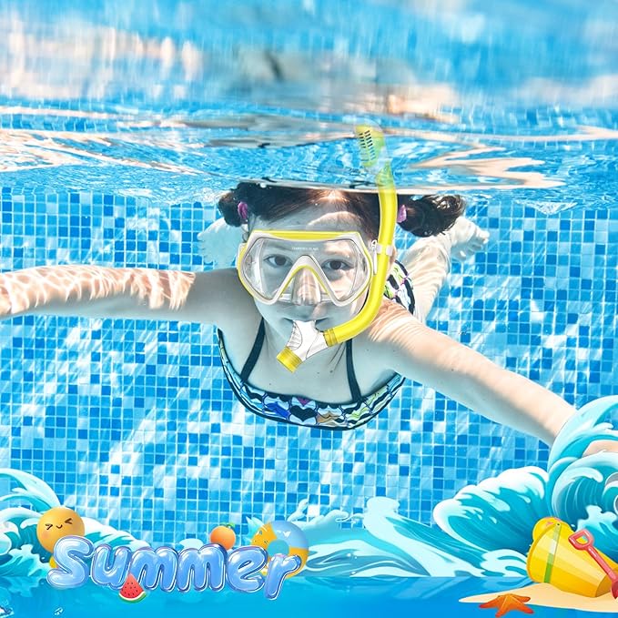 Snorkeling Gear for Kids, Kids Snorkel Set for Ages 6-14, Dry Top Snorkel, Mask Set Kid Swimming Goggles Diving Mask Combo Set Anti-Fog Panoramic View Scuba Packages