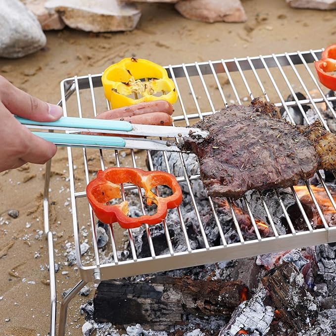 ZORMY 17" Large Folding Campfire Grill, 304 Stainless Steel Firepit Grill Grate, Heavy Duty Portable Camping Grill with Carrying Bag, Gas BBQ Grill Grate for Backpacking, Hiking, Picnics (Large)