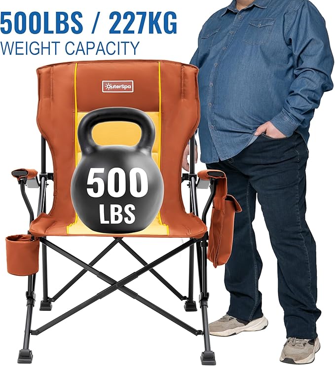 Oversized Folding Camping Chairs for Adults Heavy Duty, Support 500lbs Big and Tall High Back Camping Chairs for Heavy People Padded Lawn Chairs Camp Chairs for Indoor,Beach,Camp,Lawn,Outdoor,Brown