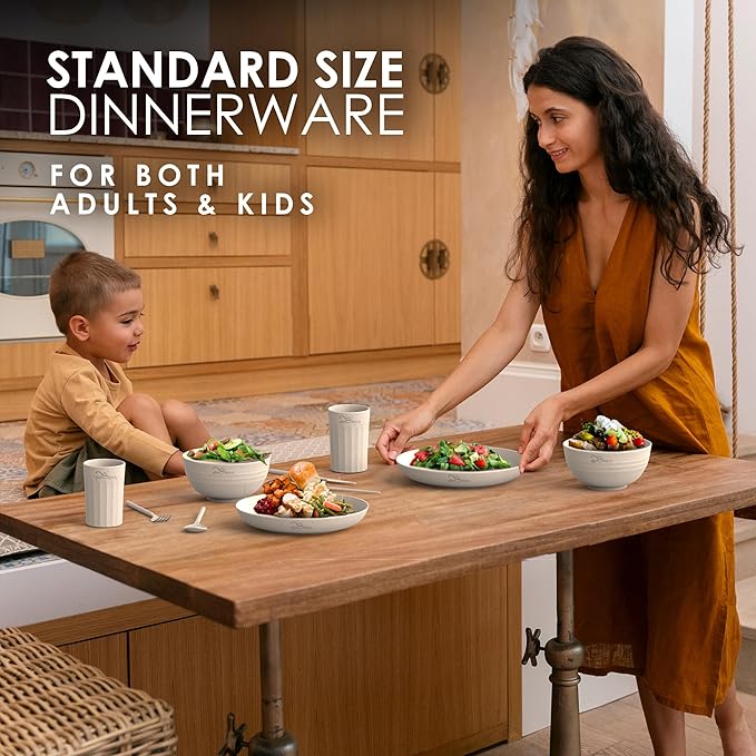 Wheat Straw Dinnerware Sets for 4 - Alternate To Plastic Dinnerware Set - Dishwasher Safe Microwave Plates - Lightweight Wheatstraw Dishes - Unbreakable Camping Plates & RV Dishes