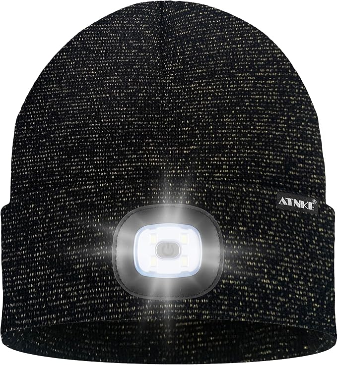 ATNKE LED Lighted Beanie Hat,USB Rechargeable 4 LED Running Headlamp Bright Cap with The Light Gifts for Men and Women