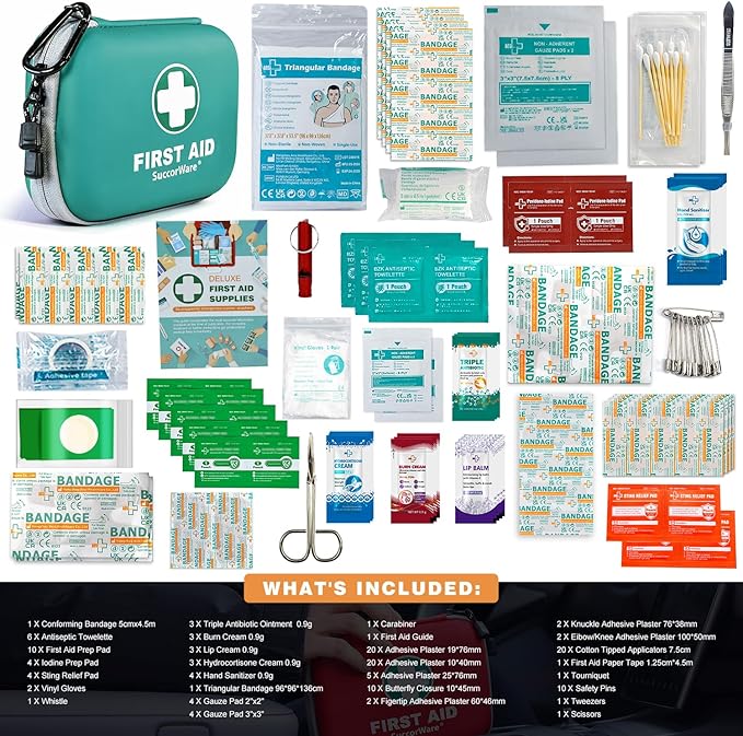 150 Pieces Mini First Aid Kit - Small Medical Kit with Hard Shell - Emergency First Aid Kit for Car, Travel, Home, Outdoor, Office, Camping, Hiking (Green)