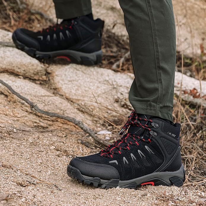 SHULOOK Men's Waterproof Hiking Boots Non-Slip Lightweight Mid Top Ankle Boot Breathable Hiker Trekking Shoes