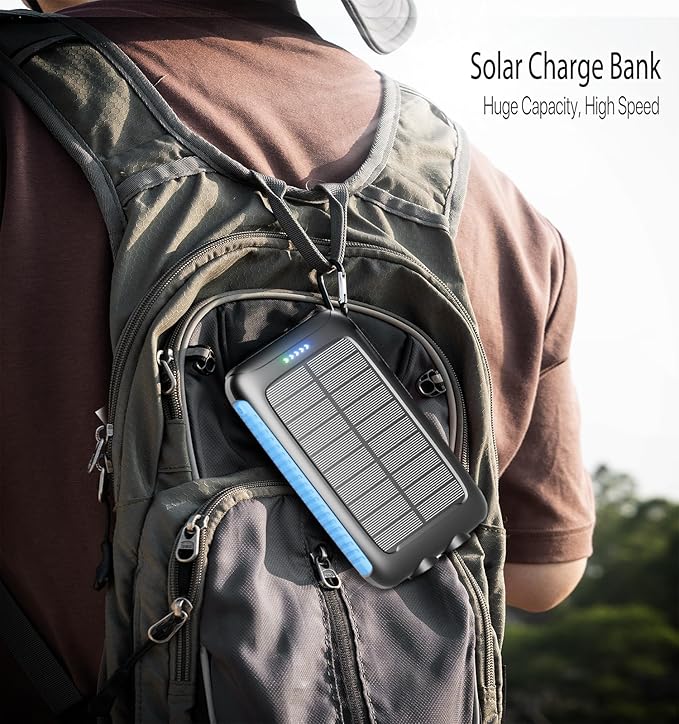 Solar Charger Power Bank 49800mAh - Portable Fast Charging Power Bank with Type-C & Dual USB Ports, Compatible with iPhone, Samsung & More, Waterproof Solar Panel for Camping, Hiking, and Outdoor Use