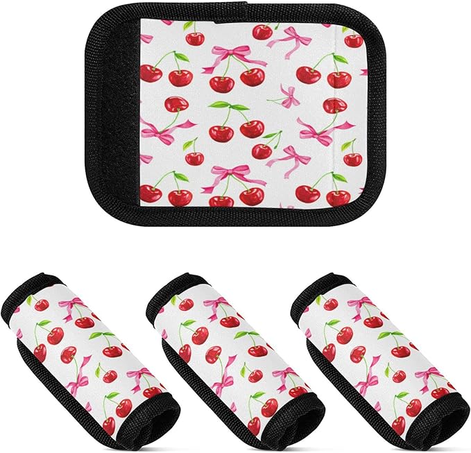 4 Pack Cherry Luggage Handle Wrap, Detachable Luggage Tag, Neoprene Suitcase Wrap with Comfort Grip & Bright Identifier for Suitcase, Travel Bag, Sports Bag