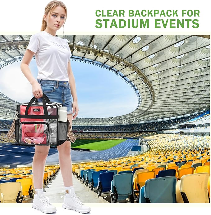 MAY TREE Clear Bag for Stadium Events, 12x6x16 Clear Tote Bag with Removable Strap, Transparent Bag for Concert Sports Gym, White Guita-Strap