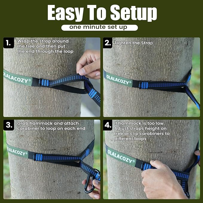 Camping Hammock,Camping Essentials,Lightweight Portable Double & Single Hammock with Tree Straps, Camping Gear for Outside Hiking Camping Beach Backpack Travel, Blue & Light Black, Medium