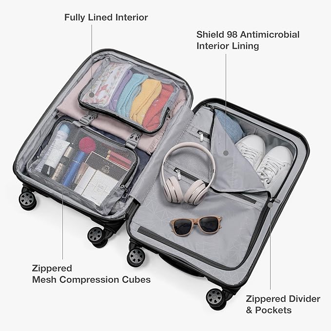 Traveler's Choice Pagosa Hardshell Expandable Luggage with Spinner Wheels, Black, 22-Inch Carry-on
