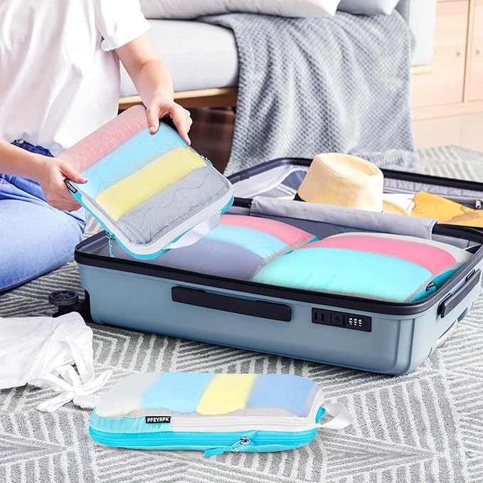 Lightweight Compression Packing Cubes for Suitcases, Compressible Expandable Travel Packing Organizer with Clear Toiletries and Backpack Bag, Travel Essentials for Carry on Luggage 7 Set