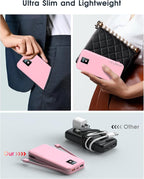 Portable Charger, 12000mAh 22.5W Fast Charging Power Bank with Built-in Cables & Wall Plug, Travel Essential Battery Pack with LED Display, USB C Battery Phone Charger for iPhone, iPad, Samsung Pink