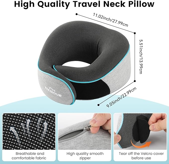 Upgraded Neck Pillow for Airplane Travel - 360° Support Gifts for Women/Men/Mom/Dad, Memory Foam Travel Pillow With Eye Mask & Earplugs, Portable Carry Bag for Long Flights| Best Airplane Accessories