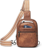 3L SMALL Sling Bag Fanny Packs For Women Men Mini Crossbody Chest Belt Travel Bag Purse Handbag Faux Leather Fashion Cute Brown