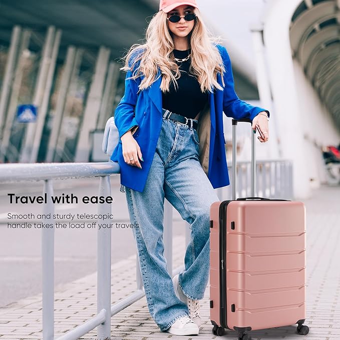 OLIXIS 24 Inch Luggage, Hardside Suitcase with Spinner Wheels, Lightweight ABS Hard Shell Checked Luggage, TSA Approved Lock, Expandable Medium Suitcase for Travel & Business–Pink