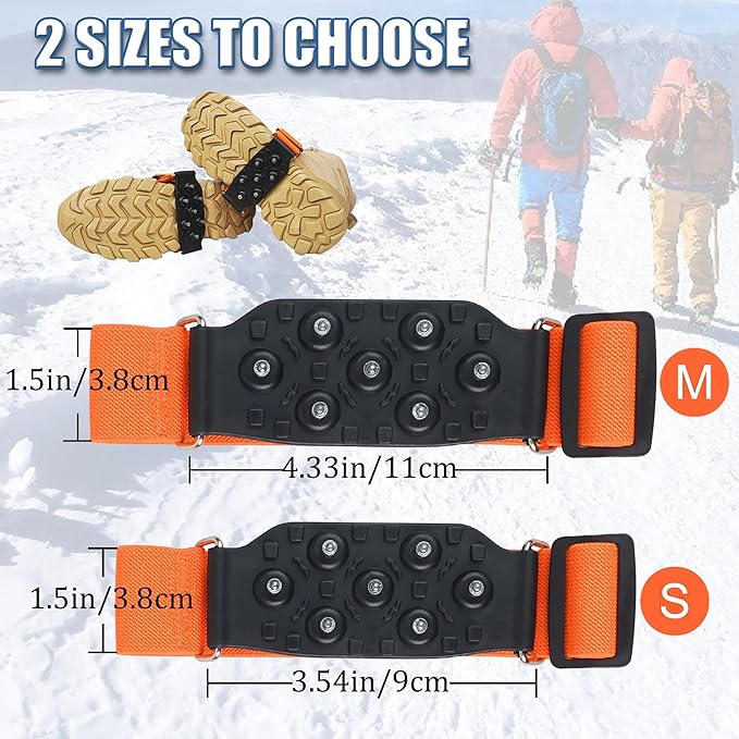 Ice Cleats Snow Traction Cleats for Boots and Shoes Mid-Sole Non Slip Crampons with Adjustable Straps 7 Tungsten Studs for Secure Grips Rotatable Traction Aids Walking on Snow and Ice