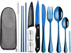 Portable Travel Utensils Set,Reusable Utensils,Travel Camping Cutlery Set,Stainless Steel Flatware Set with Case,Lunch Boxes Workplace Camping School Picnic (Blue)