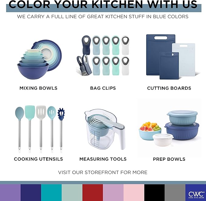 COOK WITH COLOR Silicone Cooking Utensils, Kitchen Utensil Set, Easy to Clean Silicone Kitchen Utensils, Cooking Utensils for Nonstick Cookware, Kitchen Gadgets Set, 10 Pieces, Blue and White