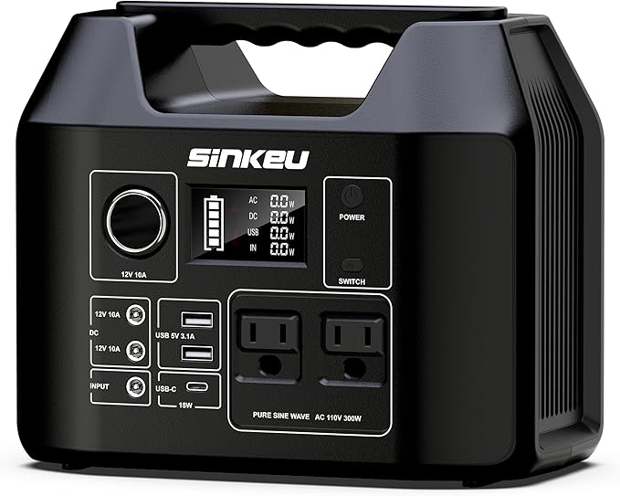 SinKeu Portable Power Station, 256Wh LiFePO4 Battery, 300W Solar Generator for Home Use, Power Bank with AC Outlets Pure Sine Wave for Camping, RV, Emergency Backup
