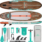 11'6"x35"x6" Wood Grain Stand Up Paddle Board Inflatable, Portable SUP Paddleboard with Complete Accessories, Camera Mount and 10L Dry Bag,Extra Wide Blow Up Paddle Board for Adults Youth Family