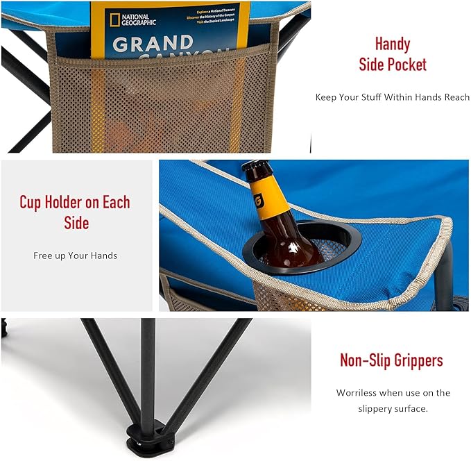 SUNNYFEEL Oversized Folding Camping Chair 500 LBS Heavy Duty Lawn Chairs for Adults Blue Portable Folding with Armrest, Cup Holder, Pocket ＆Bag for Outdoor Camping/Beach/Travel/Picnic/Fishing