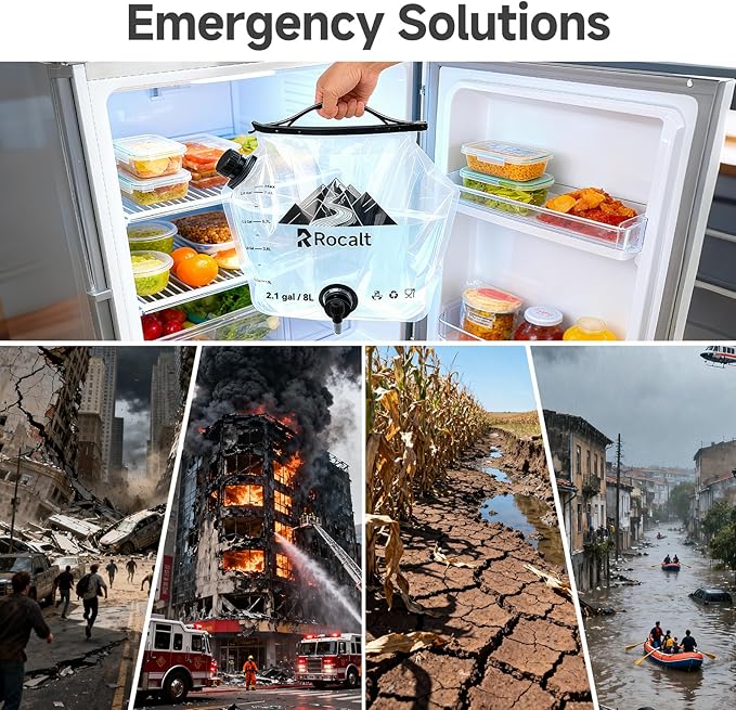 Rocalt 2 Pack Collapsible Water Bag, 2.1Gallon Water Storage Bag, BPA Free Emergency Drinking Camping Water Container for Hiking, Travel, Survival & Outdoor