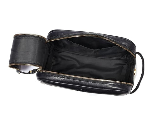 10" Premium Leather Toiletry Travel Pouch With Waterproof Lining | King-Size Handcrafted Vintage Dopp Kit By Aaron Leather Goods (Carob)