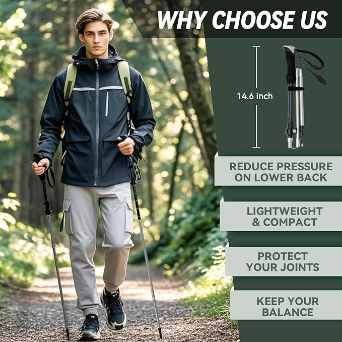 Trekking Poles Collapsible Hiking Poles - 2 Pack Aluminum Hiking Sticks, Lightweight Walking Sticks for Seniors, Men, Women Balance, Tri-Fold Walking Poles for Backpacking by Underwood Aggregator
