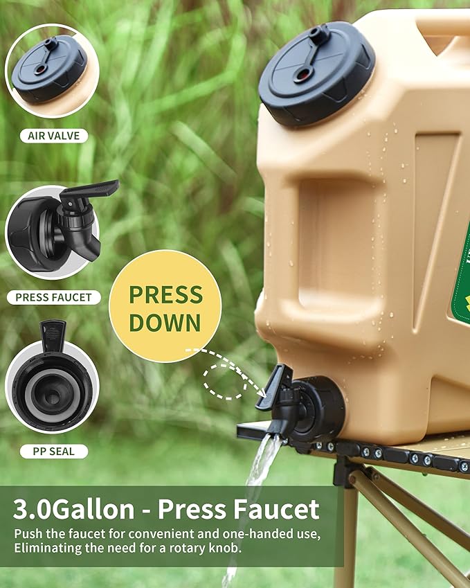 3.5 Gallon Water Jug(14.5x13.3x6in), Overlanding Gear Water Containers Spigot, Camping Essential Truly Leak-Proof Press Faucet Black Water Tank,BPA Free Portable Water Storage for Outdoors Hiking RV