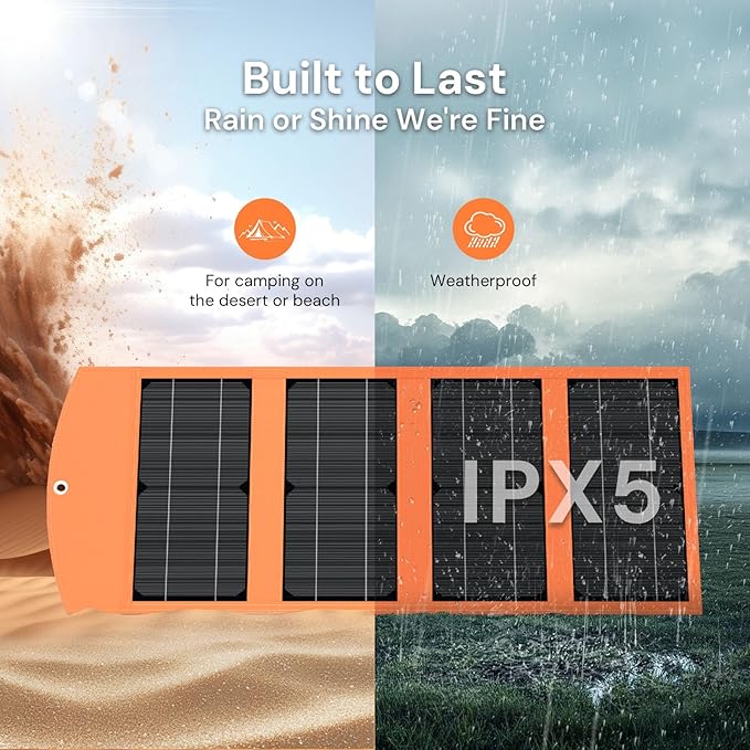 30W Portable Solar Panel Charger with USB and Type-C Outputs(5V/3A Max) for Phones, Power Banks, Tablets, Fast Charges 2 Devices at Once, IP67 Waterproof for Camping, Hiking, and Outdoor Activities