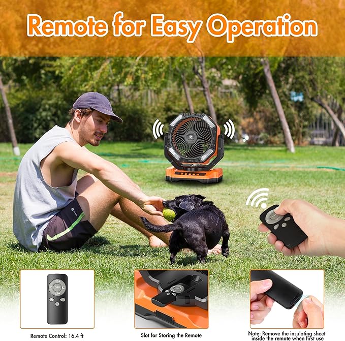 40000mAh Battery Powered Camping Fan - 136H Max Cooling, Rechargeable Battery Operated Oscillating Floor Fan with Charger, Remote & Hook, Portable for Tent Outdoor Patio Garage Hurricane Power Outage
