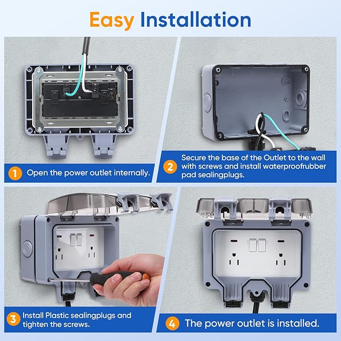 Outdoor Power Outlet,Outdoor Extension Cord Waterproof Double Wall Outlet Extender with On-Off Switch and Indicator Light，Exterior Electric External Power Outlet,Outside Outlet (9.8FT)