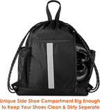 BeeGreen Drawstring Backpack Bag Sports Gym Backpack with Shoe Compartment and Two Water Bottle Holder for Men Women Large String Backpack Athletic Sackpack Workbag Black
