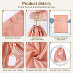 Ewen Small Medium Large Satin Drawstring Bags with Blank Tags, 3pcs Dustproof Packing Bag Travel Essentials Organizer, Pink Orange Dustbags for Handbags Closet Storage Jewelry Shoes Purse Organization