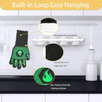BBQ Fireproof Gloves, Grill Cut-Resistant Gloves 1472°F Heat Resistant Gloves, Non-Slip Silicone Oven Gloves, Kitchen Safe Cooking Gloves for Oven Mitts,Barbecue,Cooking, Frying,13.5 Inch-Green
