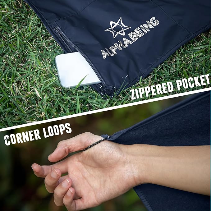AlphaBeing Waterproof Outdoor Blanket with Merino Wool, Extra Thick Warm, Windproof, Packable Stadium Blankets for Cold Weather, Camping Gift, Pet, Car, Picnic, Concerts, 79" x 59", Navy