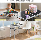 Folding Camping Table, Aluminum 24" x 16" Adjustable Height Small Folding Table with Carrying Handle, Lightweight, Portable Camping Table Waterproof for Outdoor Indoor Picnic Beach BBQ (Black)