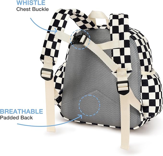 STEAMEDBUN Corduroy Kids Backpack for Girls and Boys 5-8: Boys Backpack for Elementary Kindergarten - 15 inch Cute Backpacks for Kids - Checkered