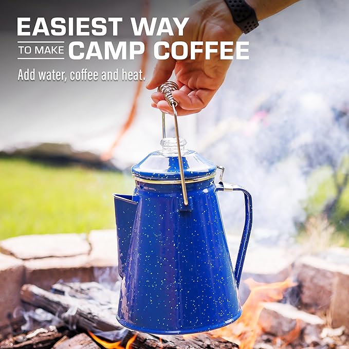 COLETTI Classic Percolator Coffee Pot — Camping Coffee Percolator, Campfire Coffee Pot – Camping Percolator for Groups — Brew for the Whole Campsite (Blue, 18 Cup)