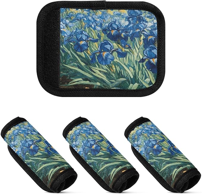 Luggage Handle Wrap (2-Pack) - Irises Vincent Van Gogh Premium Soft Suitcase Wraps with Luggage Tags & Handle Covers for Comfort, Grip, and Easy Identification