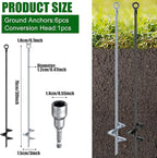 Lasnten 30 Inch Heavy Duty Ground Anchor Spiral Blade Earth Anchor Kit Metal Anchor Hook Beach Sand Stakes Camping for Securing Animals, Shelters, Tents, Canopies (Black, Silver,6 Pcs)