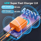 45W Super Fast Charger USB C Android Phone Type C Charger Fast Charging Block with 6.6FT Charge Cord for Samsung Galaxy S25 Ultra/S25+/S24 Ultra/S24+/S23 Ultra/S23+/S22/S21/S20/Note 10, Orange