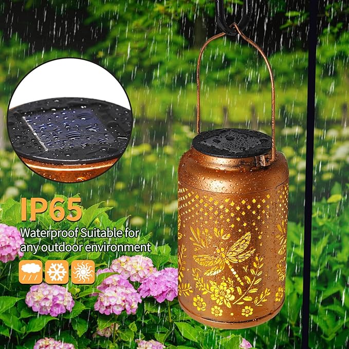 Dragonfly Solar Lanterns Outdoor Waterproof Garden Decor Hanging Solar Lights Gifts for Women Mom Grandma Metal Garden Decorative Lights for Yard, Backyard, Patio, Porch