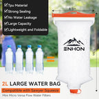 Enhon 2L Water Bag for Hiking Compatible with 28mm Sawyer Water Filter, Durable TPU Material Collapsible Bladder for Camping Fishing or Traveling, PVC Free Squeeze Pouch