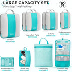 10 Set Compression Packing Cubes for Travel Essentials,Compressible Expandable Packing Cubes for Suitcase,OlarHike Luggage Organizer Bags for Travel,Handy Helper for Organizing Clothes(Blue Green)