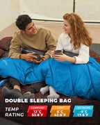 KingCamp Double Sleeping Bag for Adults, Queen Size 2 Person XXL Flannel Sleeping Bag, Waterproof Lightweight Flannel Quilt with 2 Pillows, Perfect for Couples Family Camping Hiking