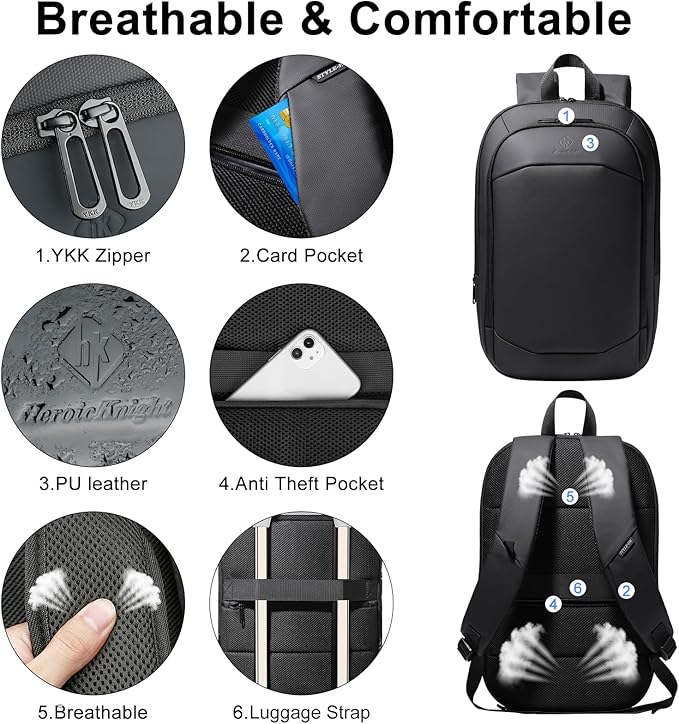 hk Slim Laptop Backpack, Lightweight Expandable High-Tech Business Work Backpack for Men Women,15.6 Inch Anti-theft Waterproof Travel Backpack Durable College Casual Daypack Computer Laptop Bag-Black