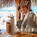 BLUEGO 64oz Water Bottle Glass with Stainless Steel Handle Large Water Bottle with Time Markers and Silicone Sleeve Half Gallon Water Jug BPA Free for Gym Daily Use, Amber