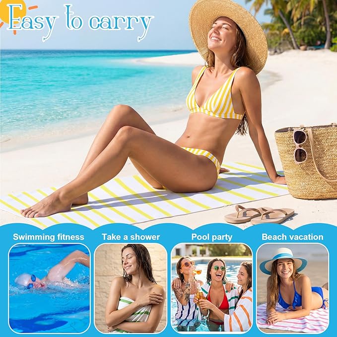 Redbaker 16 Packs 72 x 36 Inches Oversized Stripes Beach Towel Bulk Extra Large Pool Towels Set Microfiber Quick Dry Swim Towel Blanket for Women Men Adult Bath Travel(Classic Color)