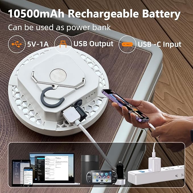 Camping Lantern 10500mAh Rechargeable Battery, 30W Ultra Bright LED Hanging Light with 3 Modes, Waterproof Portable Tent Lighting for Outdoor Emergency & Hiking